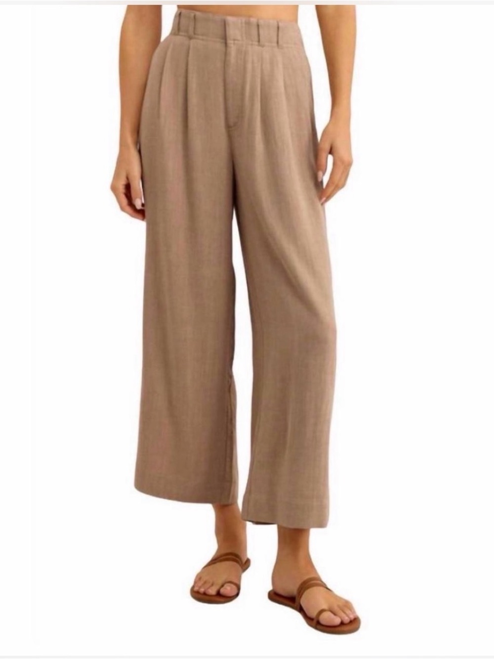 Z Supply Wide Leg Linen-Blend Pants in Taupe